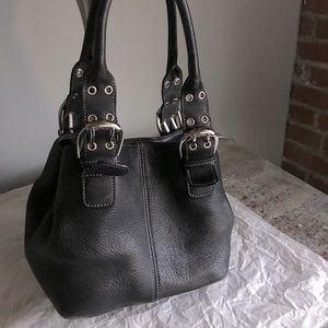 Tignanelo black leather mini sachel with silver hardware